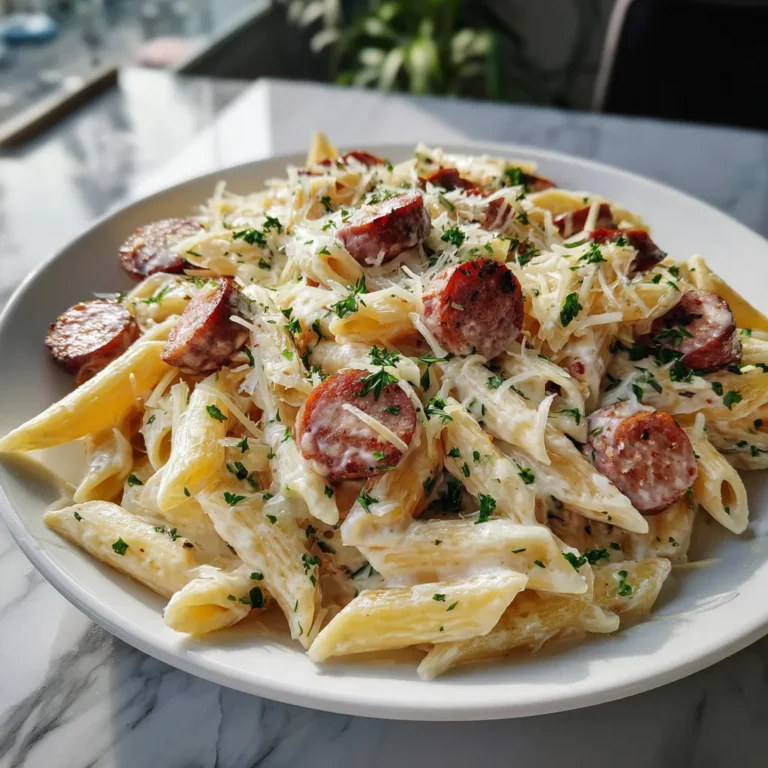 Photo of featured for Irresistible Smoked Sausage Alfredo Penne: A Decadent Delight