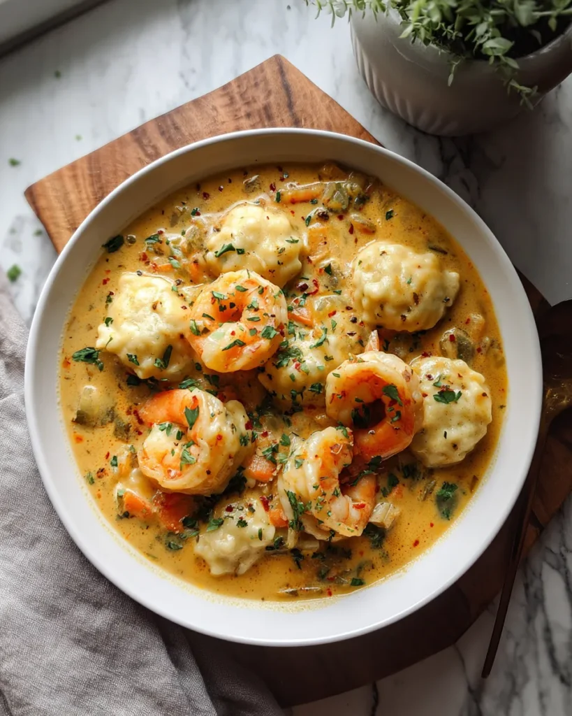 Photo of featured for Creamy Cajun Shrimp Dumpling Stew: A Spicy Delight