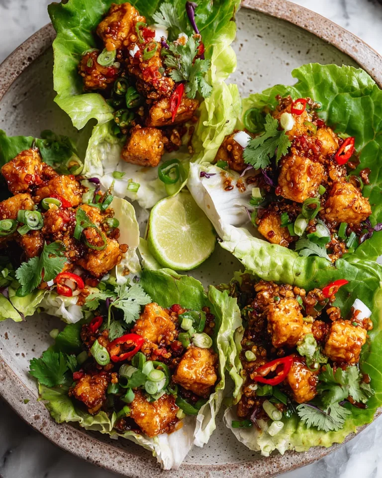 Photo of featured for Crispy Bang Bang Tofu Lettuce Cups: Irresistibly Spicy and Crunchy