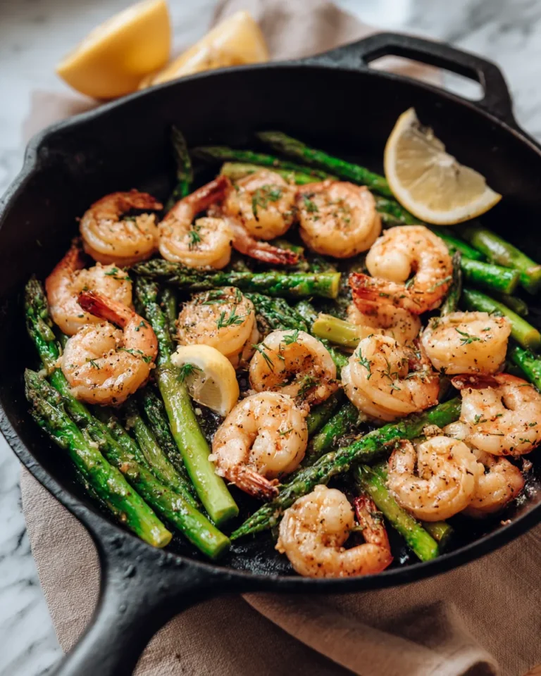 Photo of featured for Irresistible Garlic Butter Shrimp and Asparagus Skillet Recipe