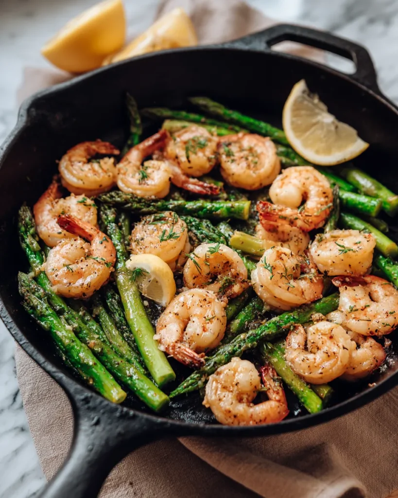 Photo of featured for Irresistible Garlic Butter Shrimp and Asparagus Skillet Recipe