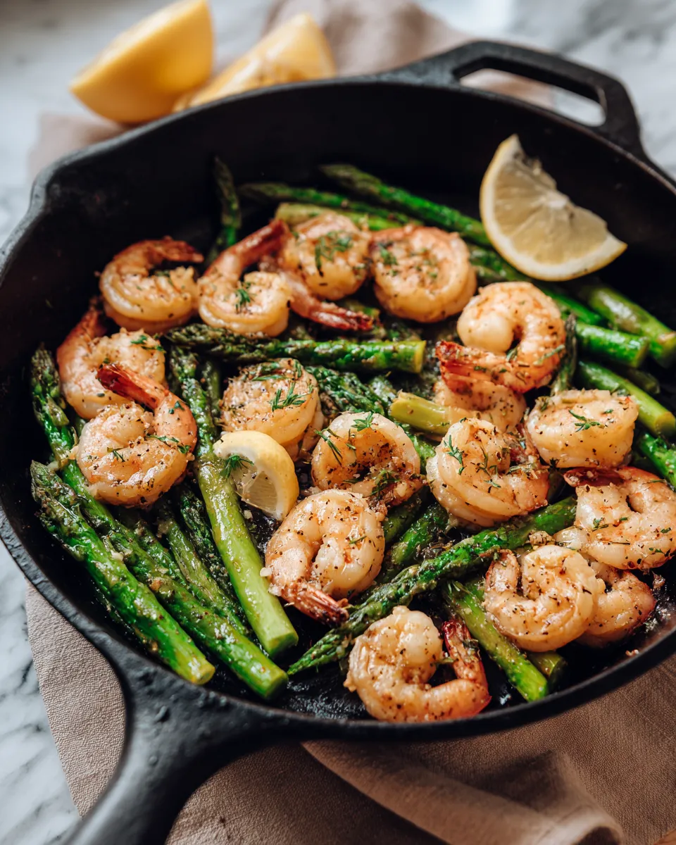 Photo of featured for Irresistible Garlic Butter Shrimp and Asparagus Skillet Recipe