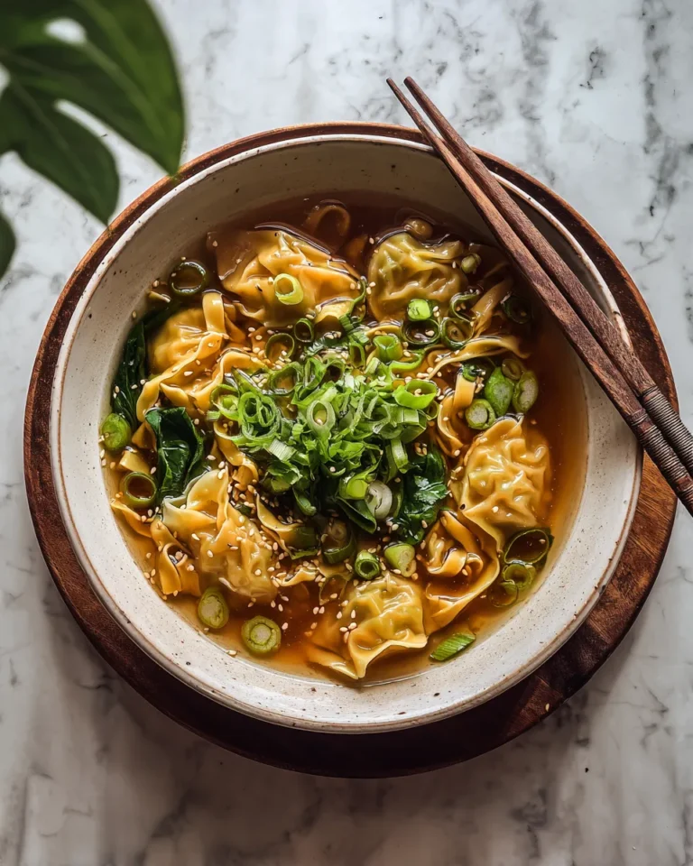 Photo of featured for Savory Ginger Sesame Wonton Noodle Soup Recipe