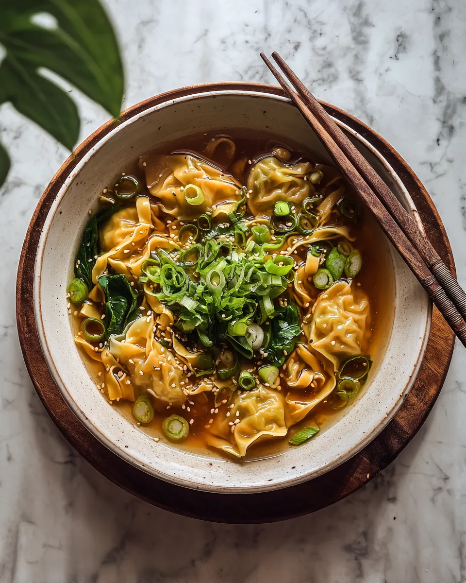 Photo of featured for Savory Ginger Sesame Wonton Noodle Soup Recipe