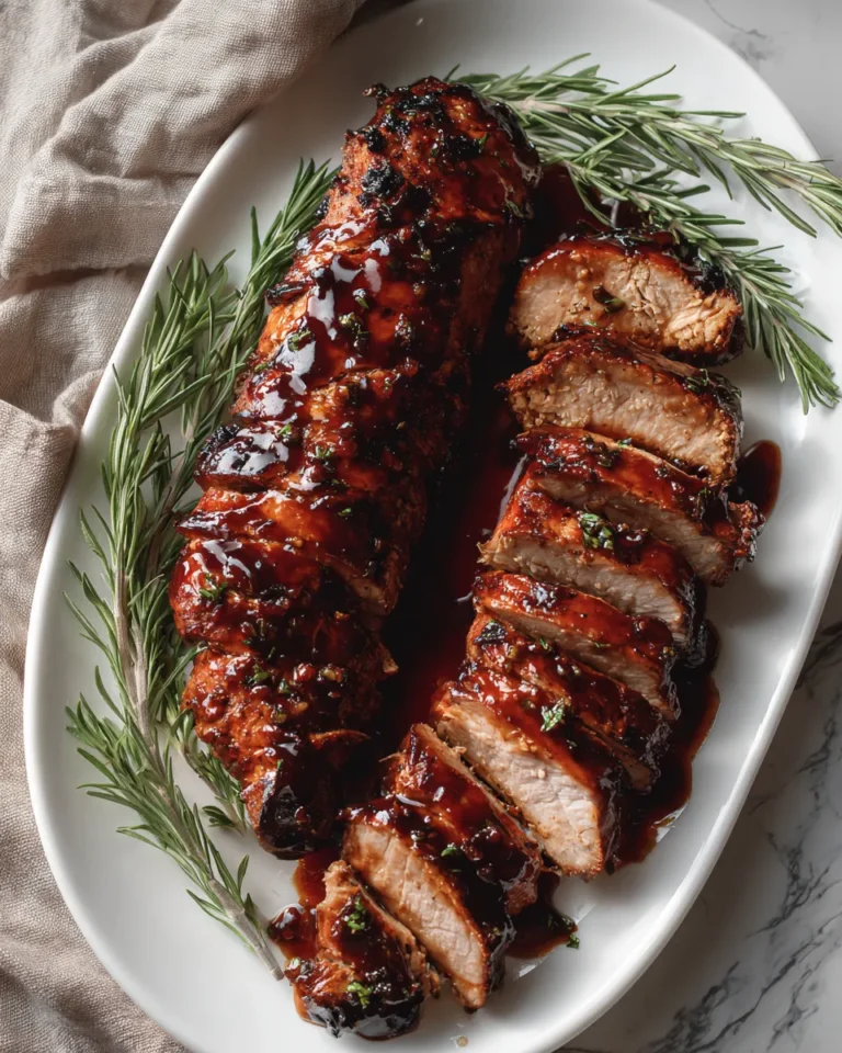 Photo of featured for Indulgent Honey Garlic Brandy Glazed Pork Tenderloin Recipe