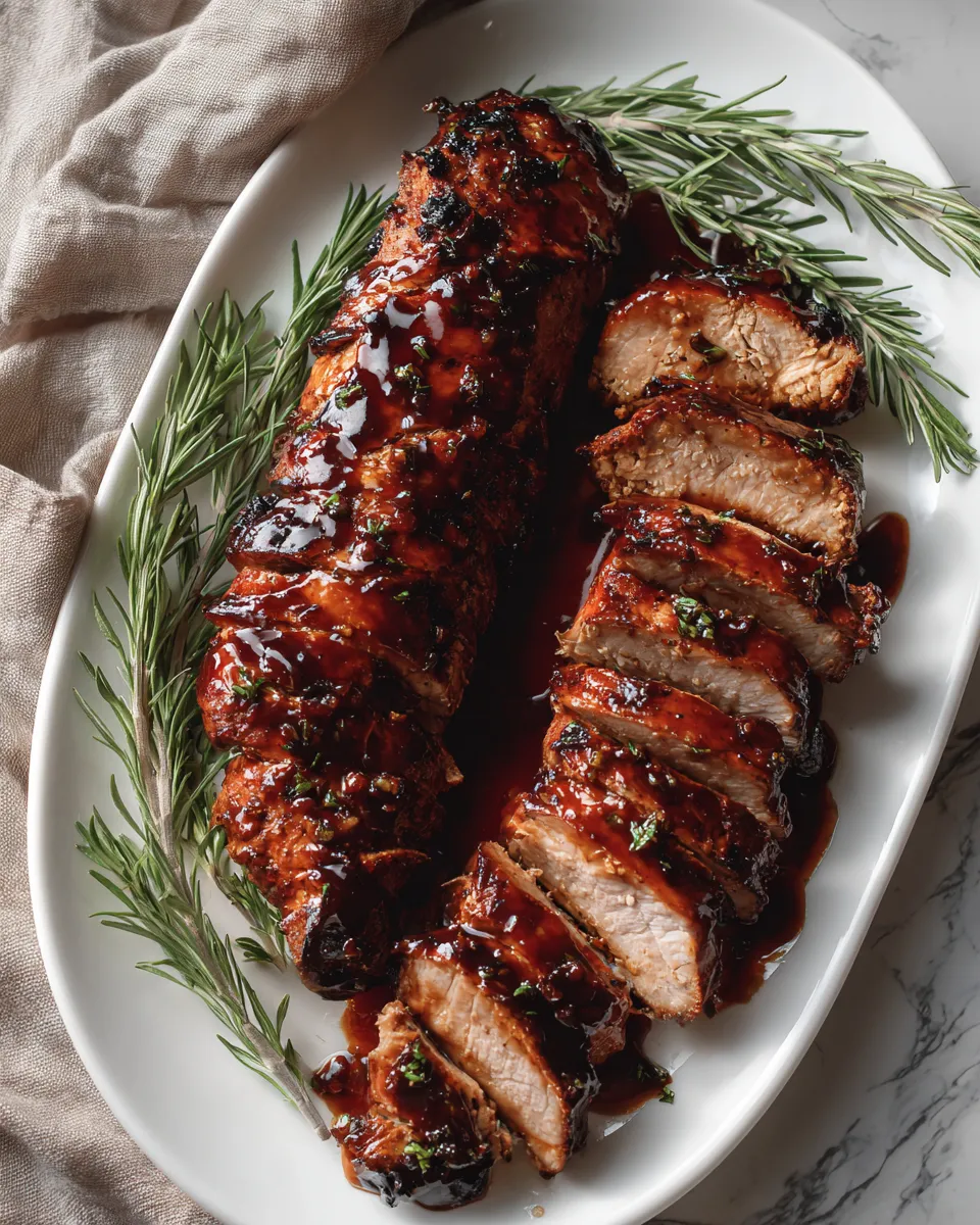 Photo of featured for Indulgent Honey Garlic Brandy Glazed Pork Tenderloin Recipe