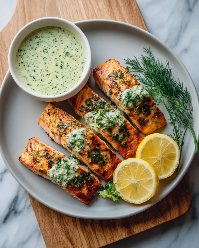 Photo of featured for Delicious Lemon Herb Grilled Salmon with Dill Sauce: A Refreshing Twist on Seafood
