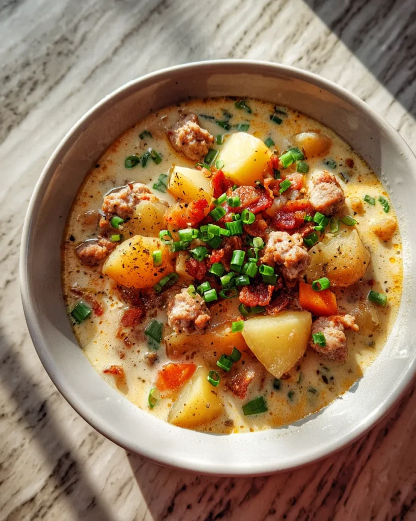 Photo of featured for Irresistibly Hearty Loaded Baked Potato Sausage Soup