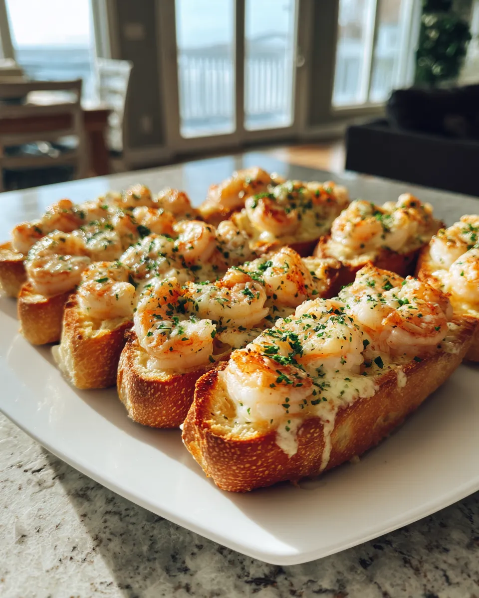 Photo of featured for Deliciously Decadent Shrimp Scampi Stuffed Garlic Bread Boats