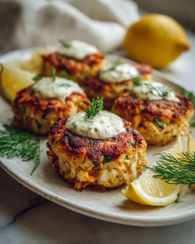 Photo of featured for Irresistible Baked Crab Cakes with Lemon Dill Sauce