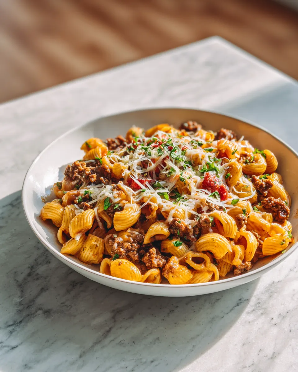 Photo of featured for Irresistibly Cheesy Beef Taco Pasta Skillet