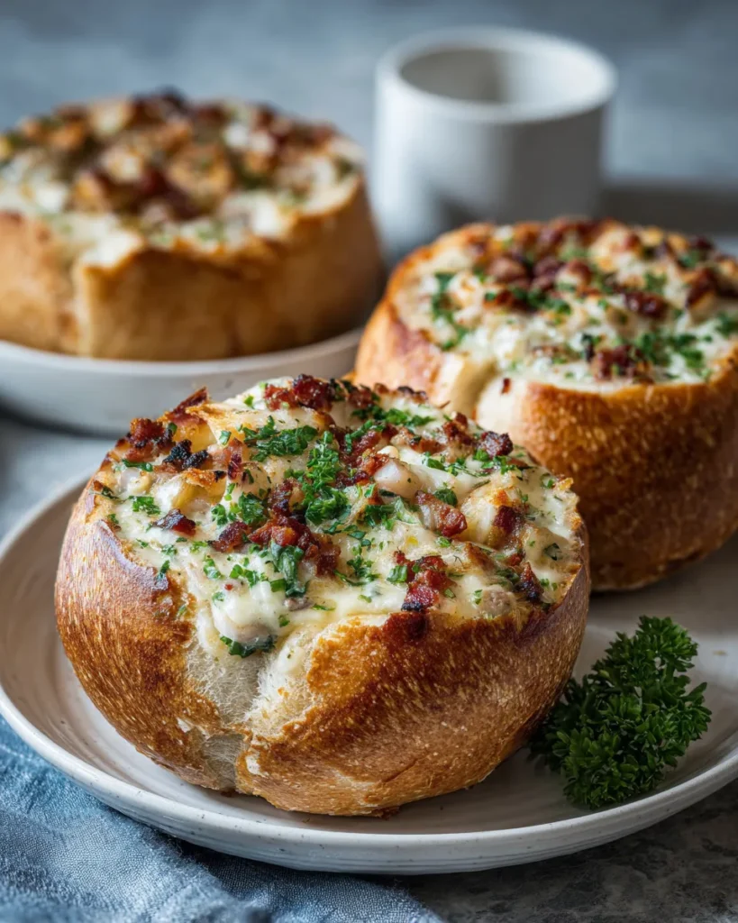 Photo of featured for Indulgent Clam Chowder Stuffed Bread Bowls: A Seafood Lover's Dream
