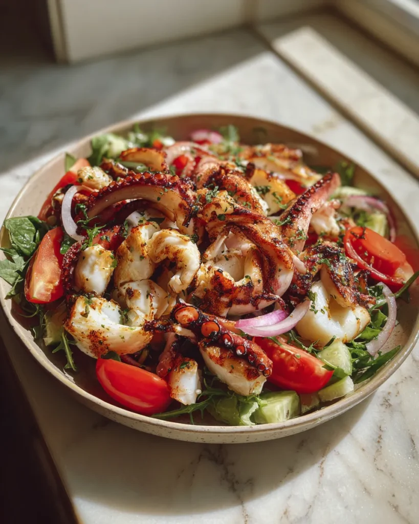 Photo of featured for Sizzling Grilled Mediterranean Squid Salad: A Taste of the Sea