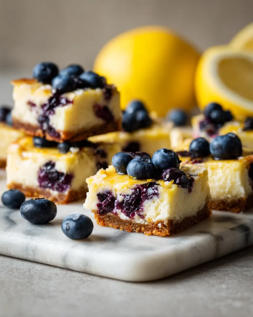 Photo of featured for Irresistible Lemon Blueberry Cheesecake Bars: A Burst of Citrusy Bliss