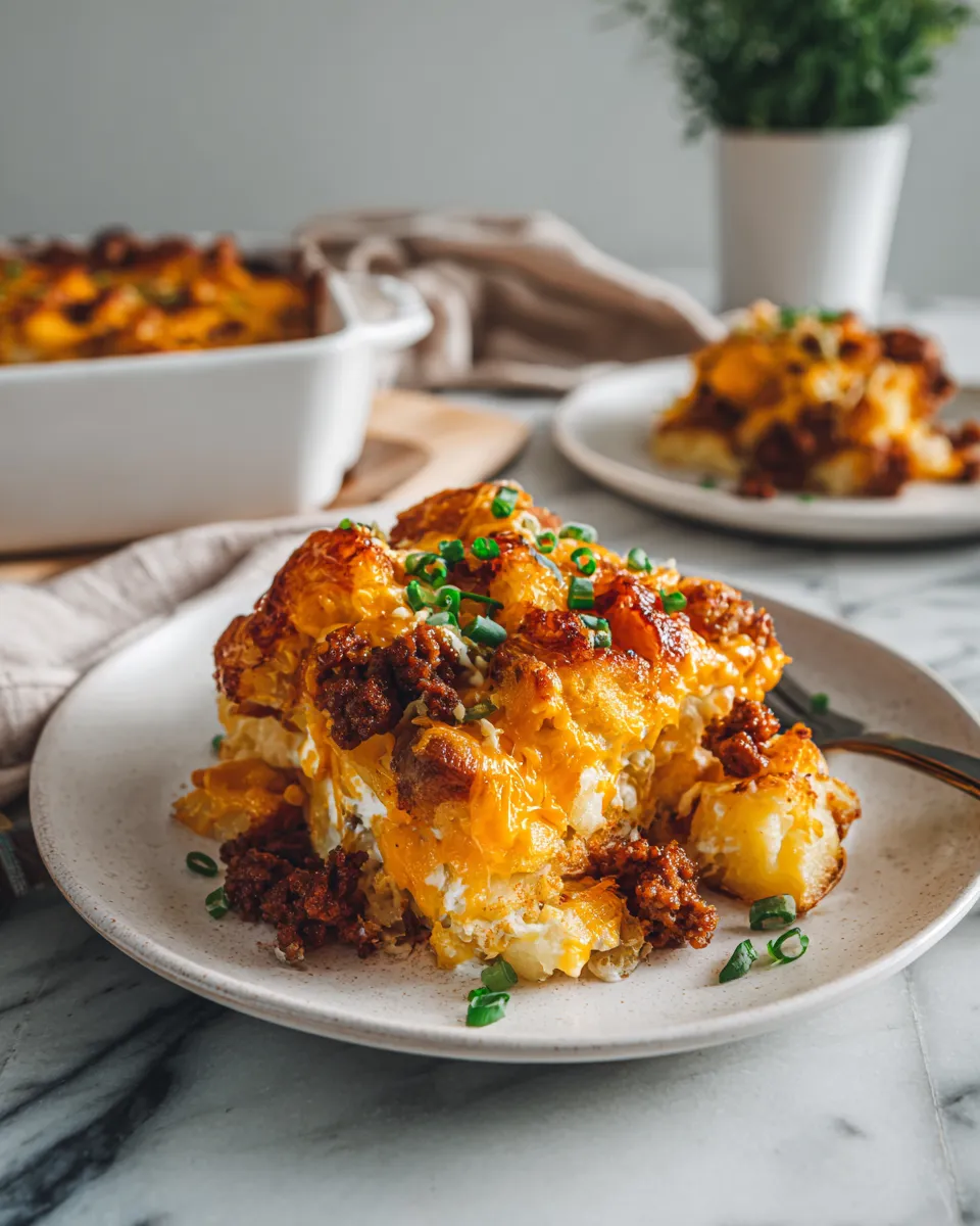 Photo of featured for Irresistibly Cheesy Loaded Cheeseburger Potato Casserole