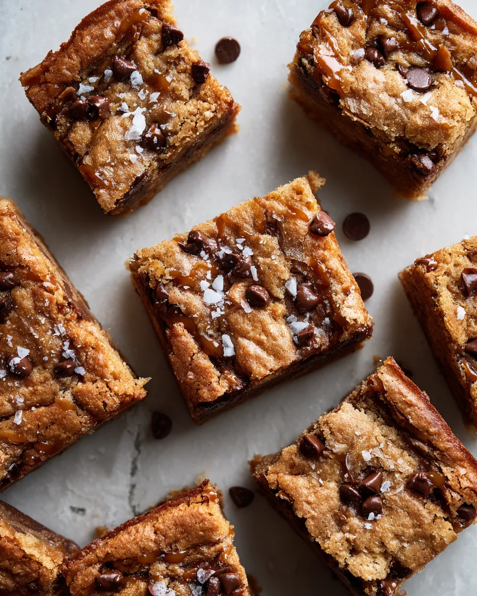 Photo of featured for Irresistible Salted Caramel Chocolate Chip Blondies