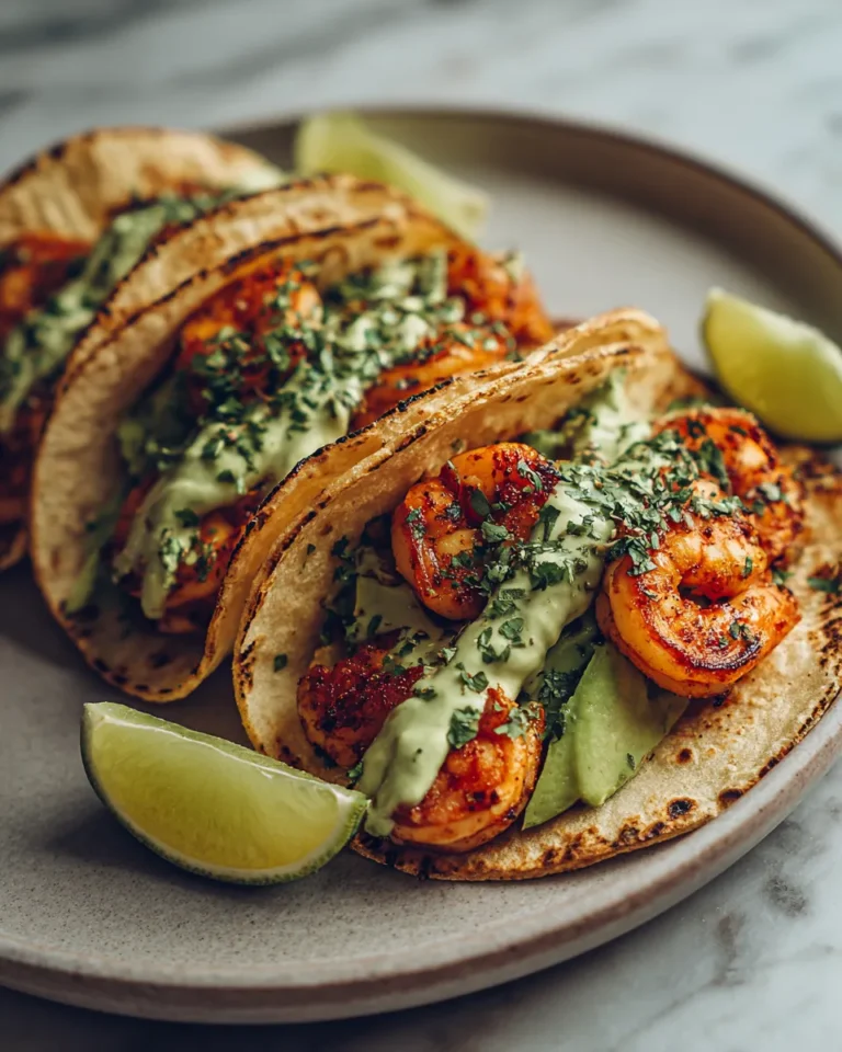 Photo of featured for Delicious Shrimp Tacos with Avocado Lime Crema