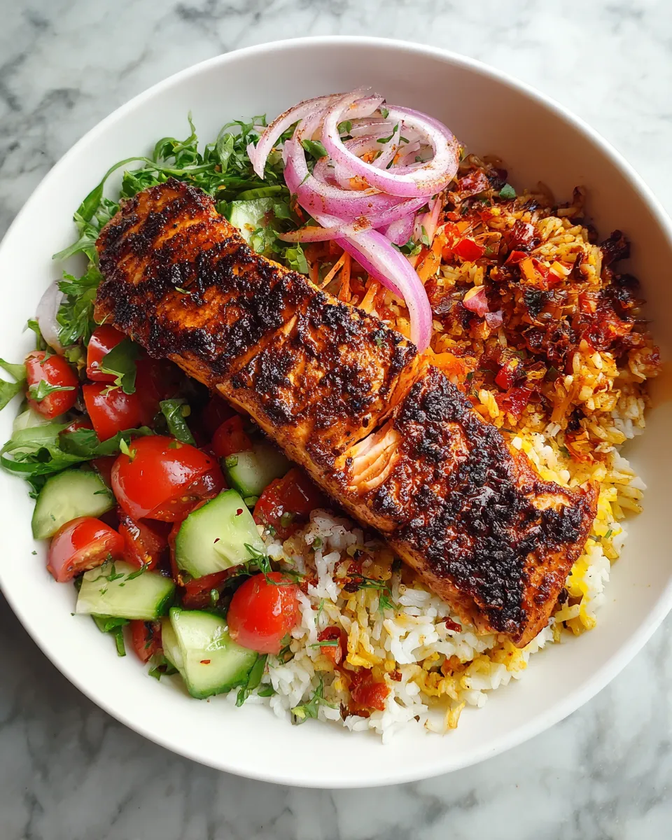 Photo of featured for Fiery Cajun Delight: Spicy Cajun Salmon Rice Bowl