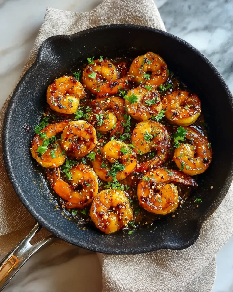 Photo of featured for Irresistibly Sticky Honey Garlic Shrimp Skillet
