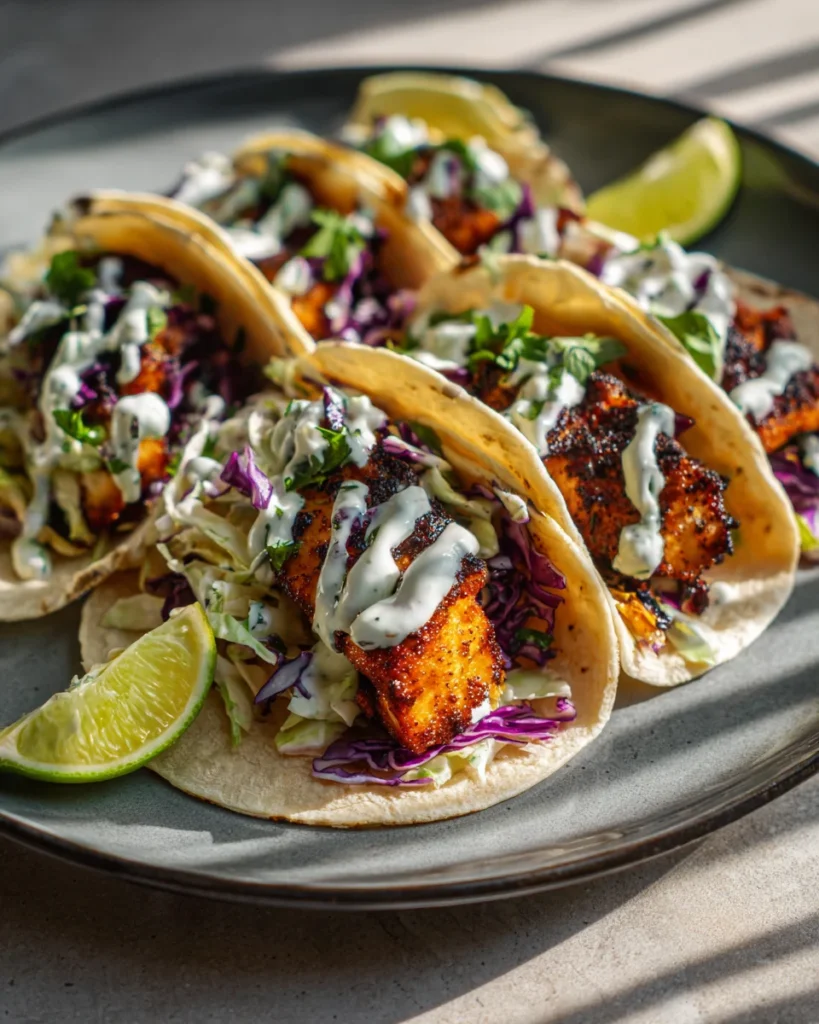 Blackened Fish Tacos with Lime Crema
