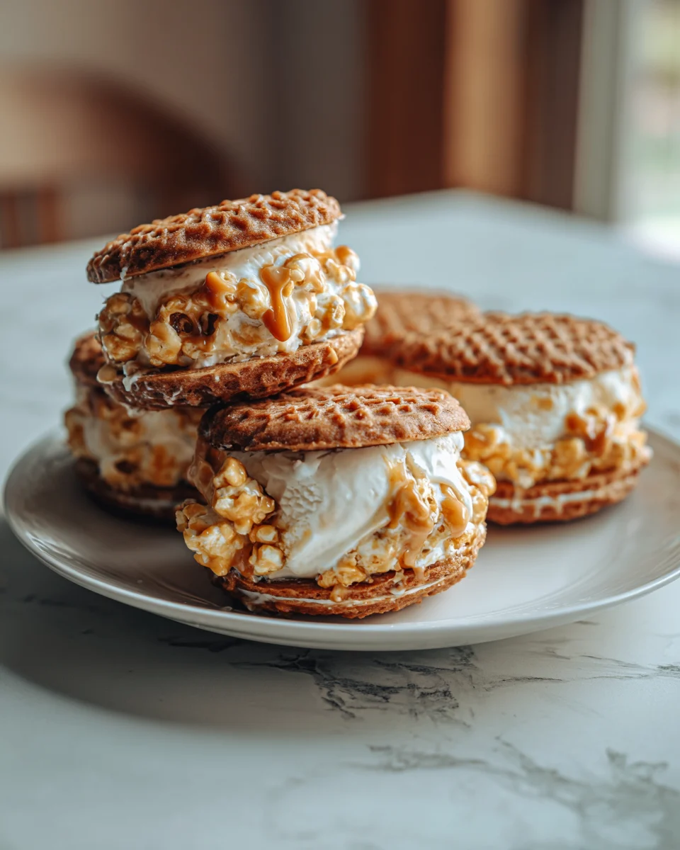 Caramel Popcorn Ice Cream Sandwiches