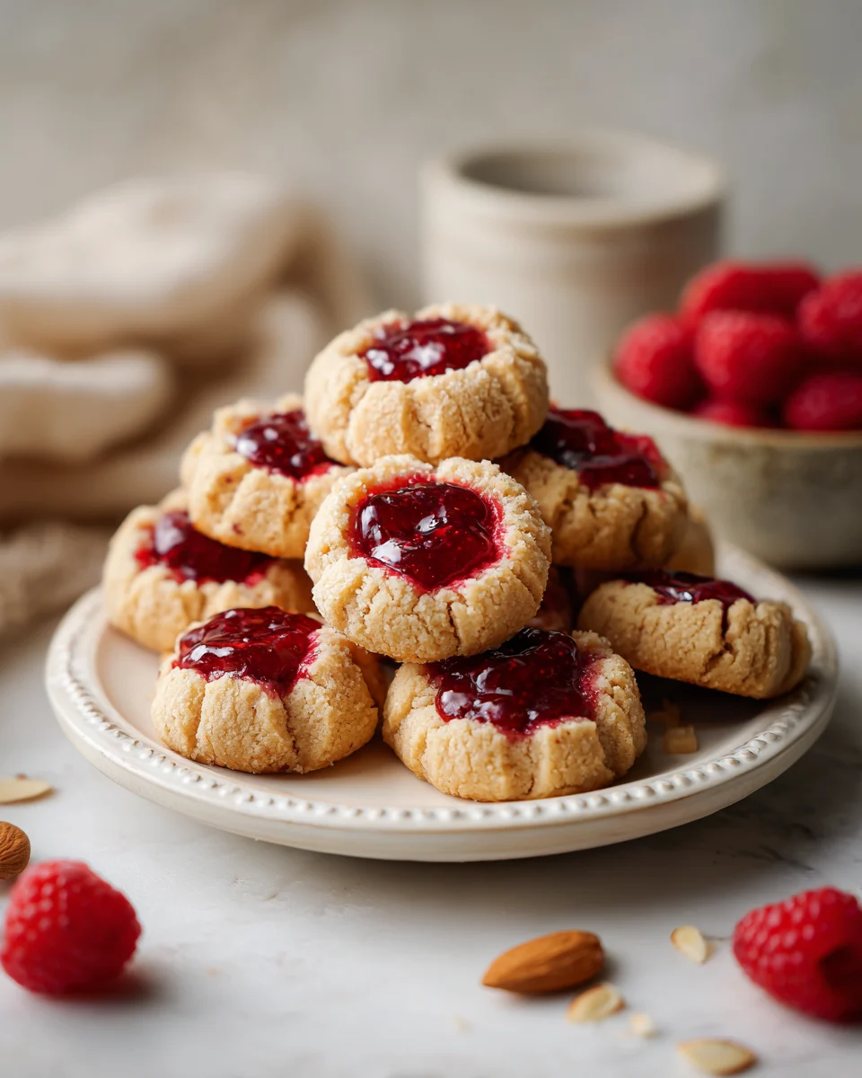Raspberry Almond Thumbprint Cookies