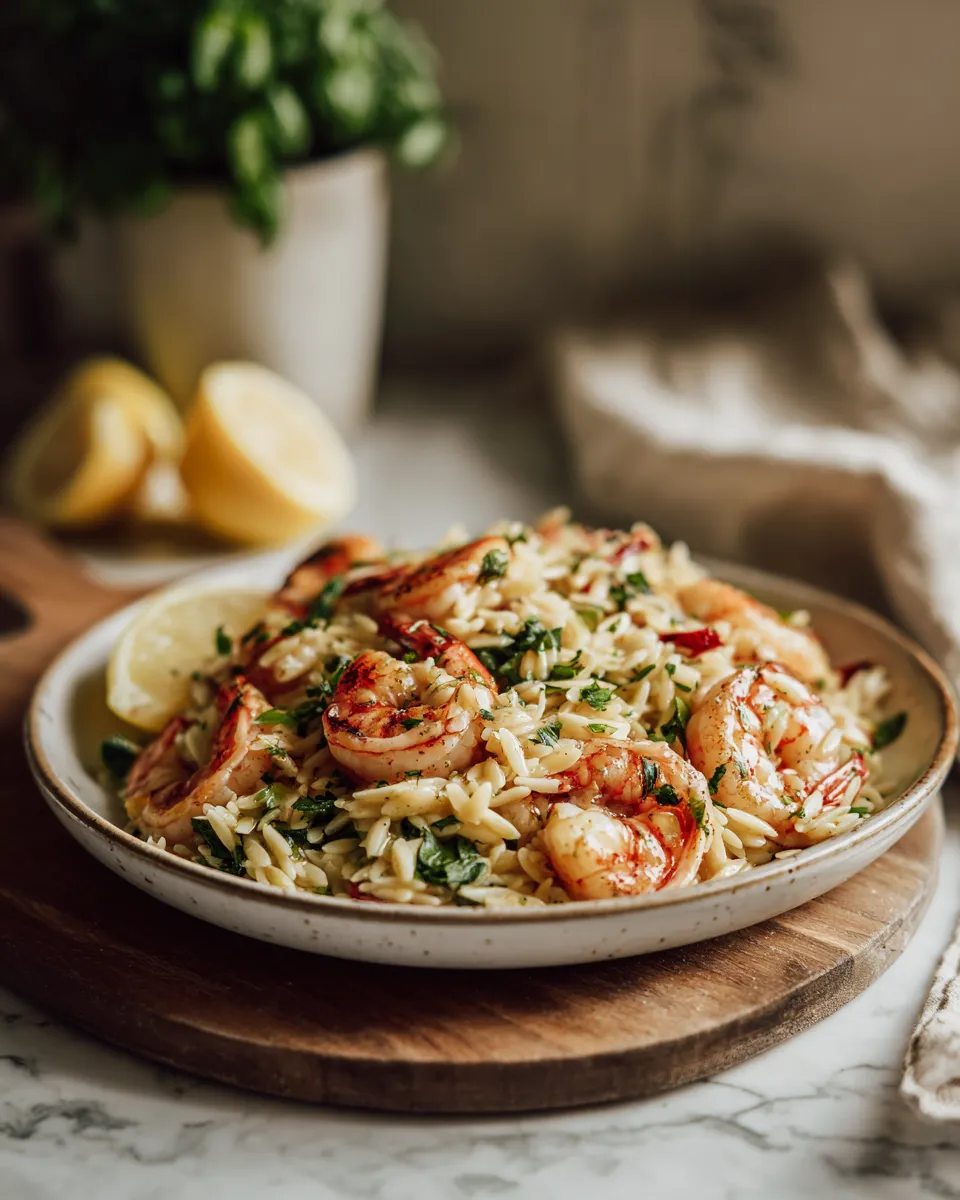 Photo of featured for Deliciously Tangy Shrimp Orzo Lemon Garlic Recipe