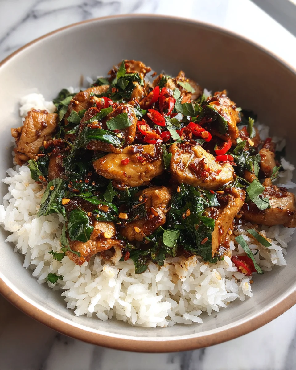 Spicy Thai Basil Chicken Rice Recipe - Easy & Delicious