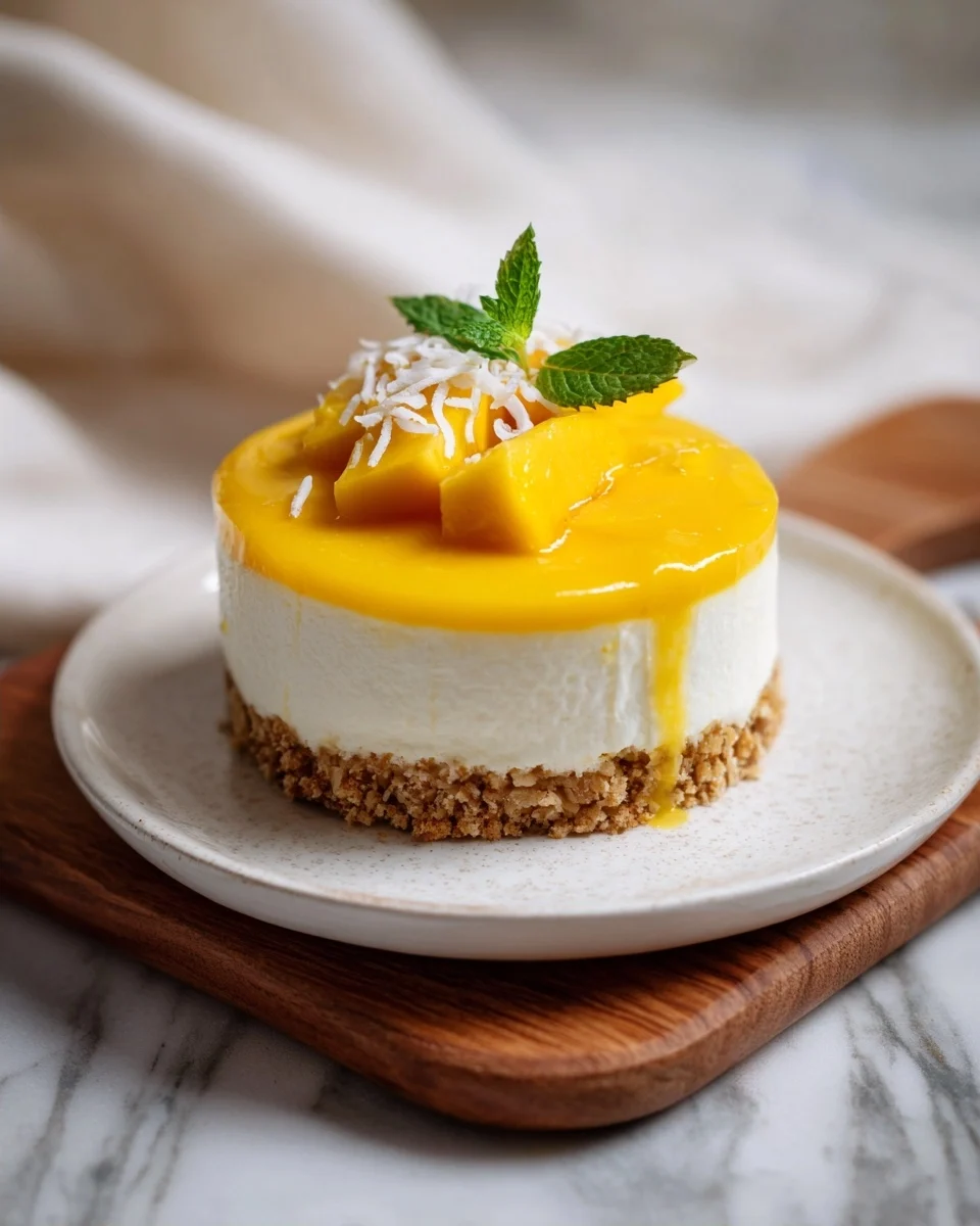 No Bake Mango Coconut Cheesecake