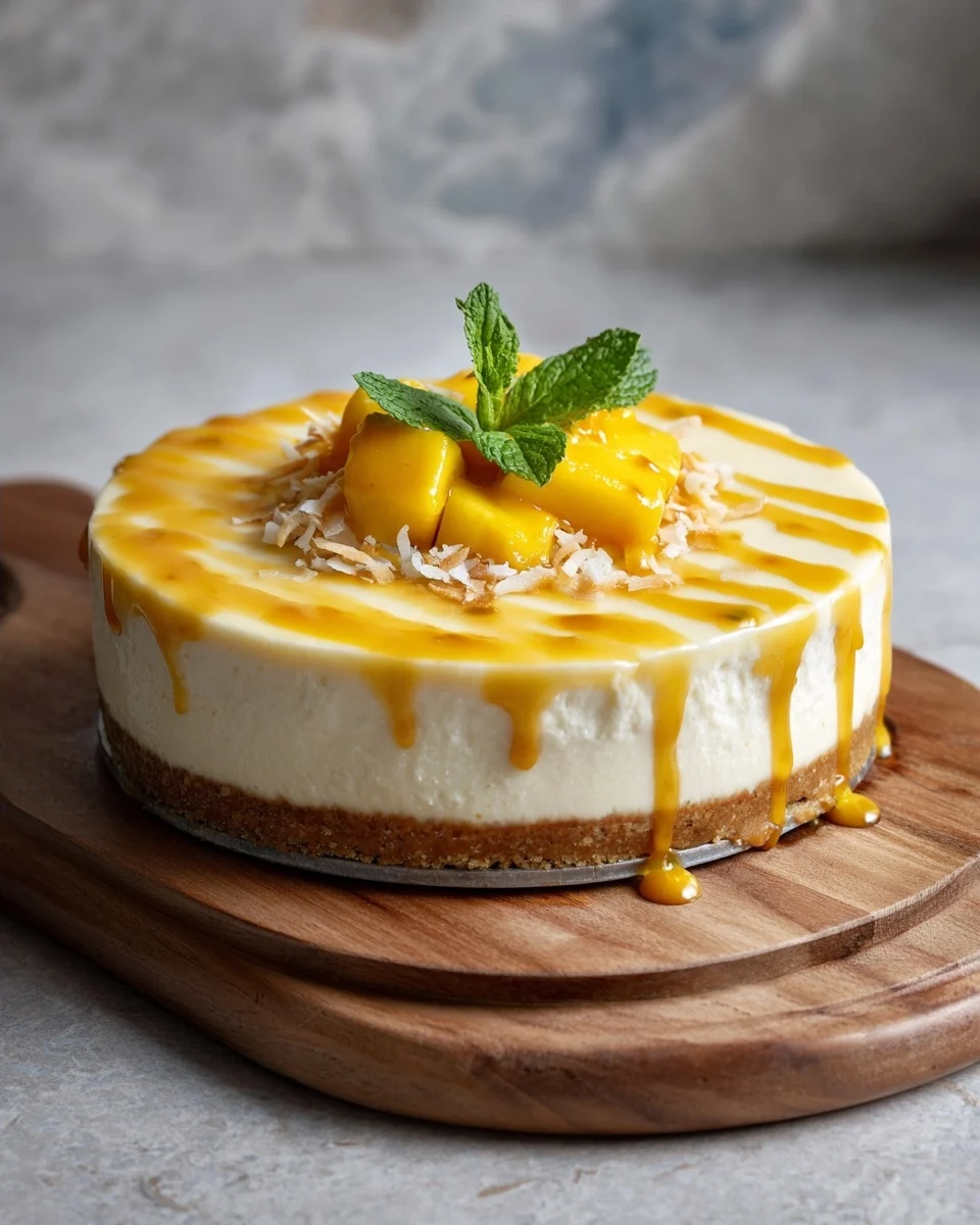 No Bake Mango Coconut Cheesecake