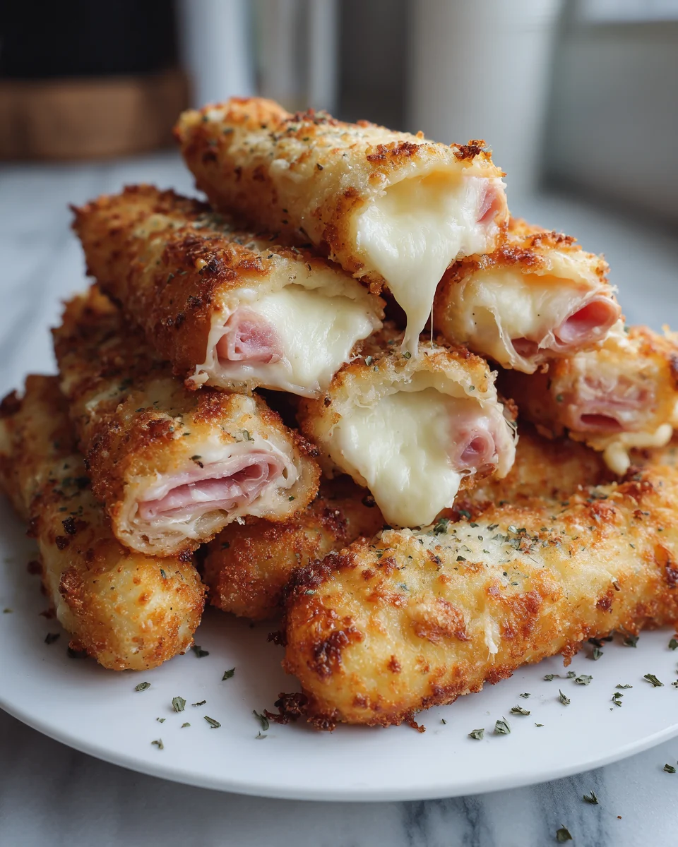 Baked Ham and Cheese Mozzarella Sticks