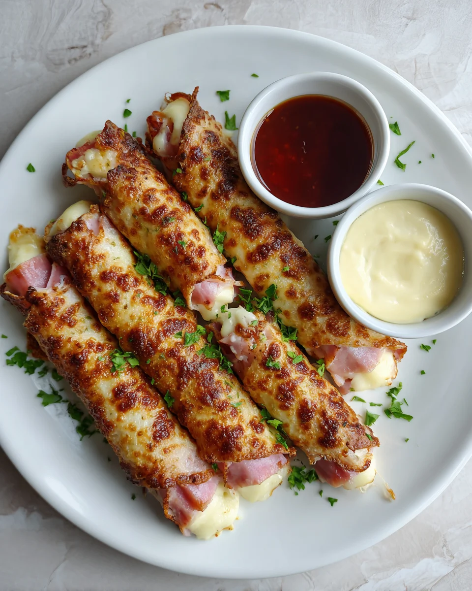 Baked Ham and Cheese Mozzarella Sticks