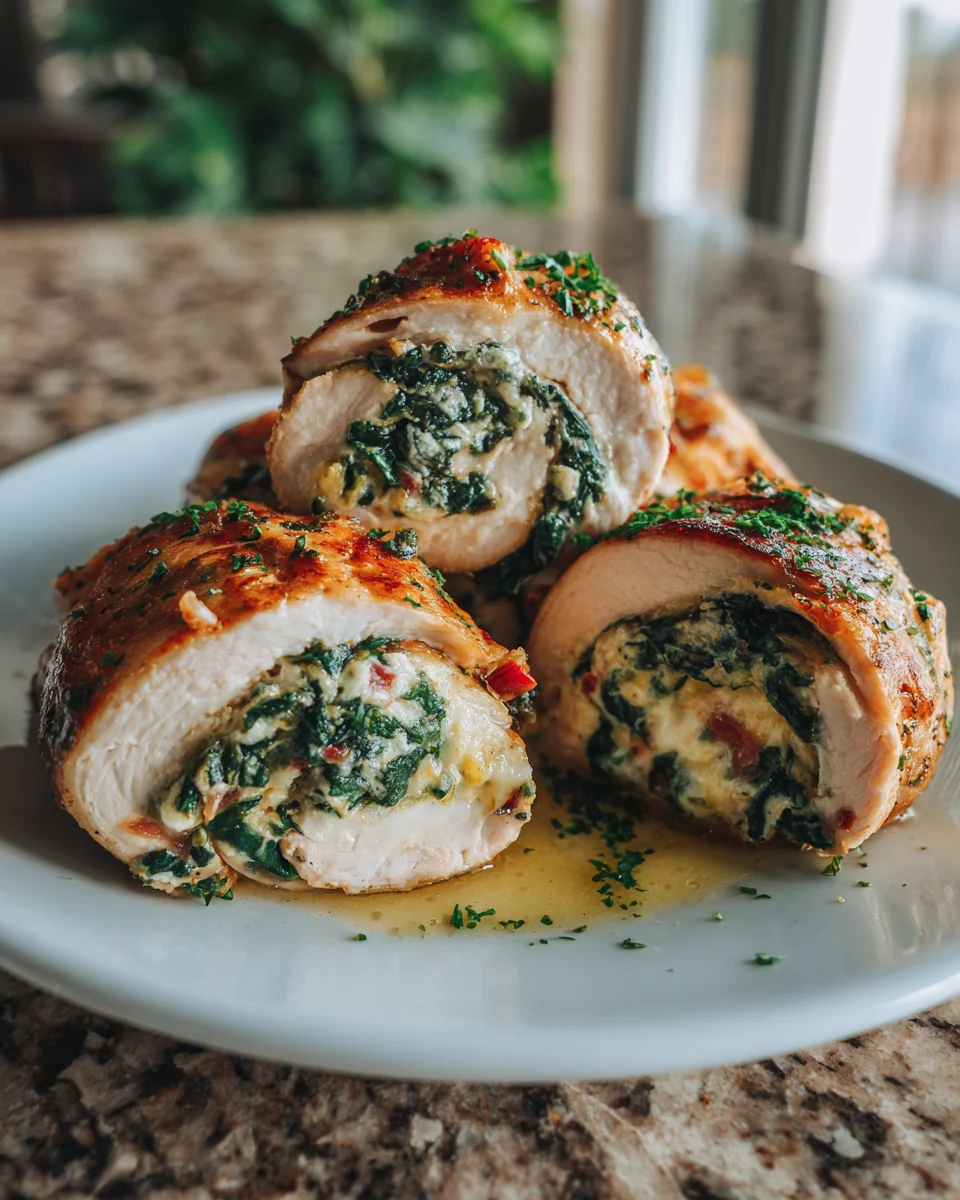 Baked Spinach Ricotta Chicken Rolls