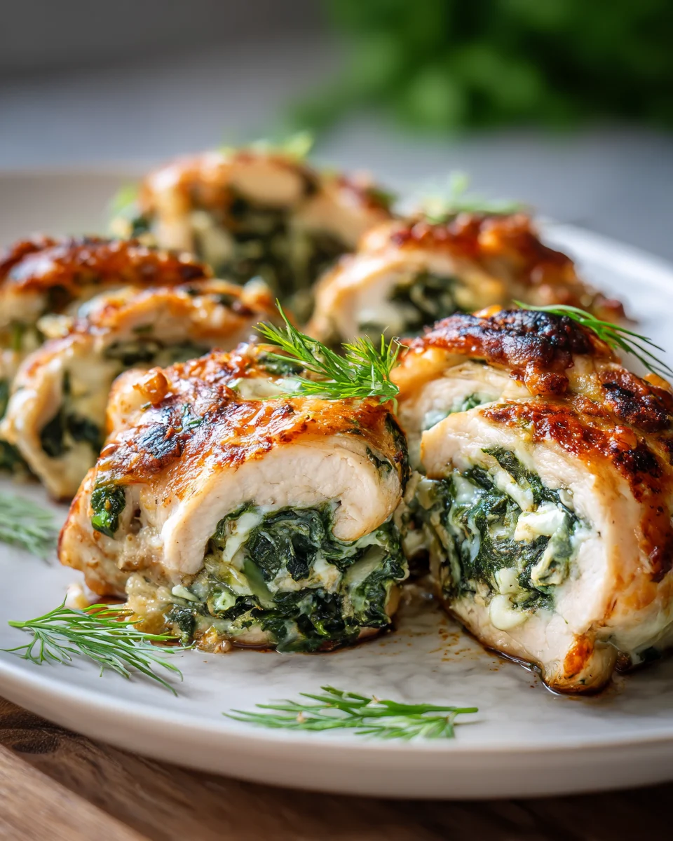 Baked Spinach Ricotta Chicken Rolls