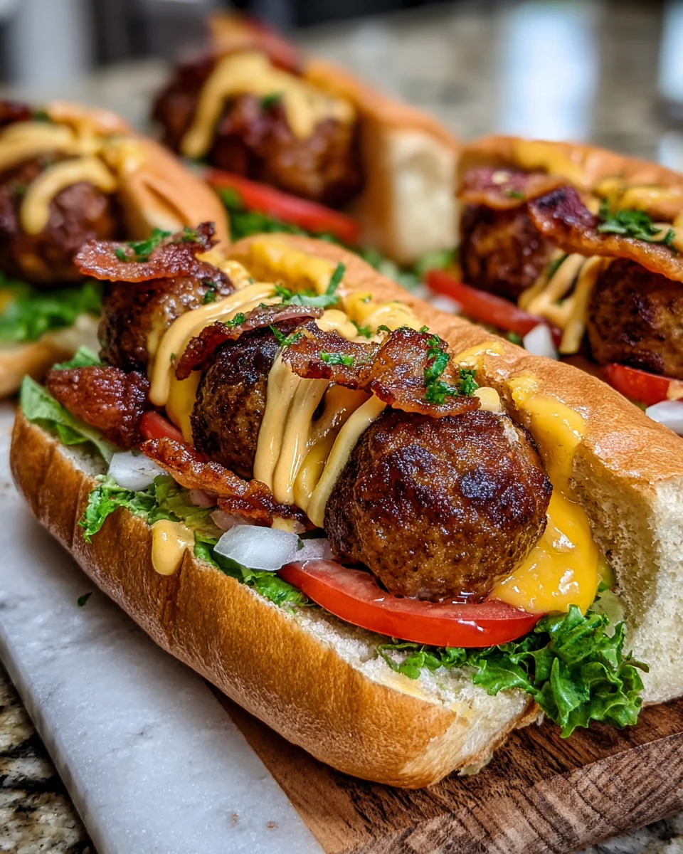 Bourbon BBQ Bacon Cheeseburger Meatball Subs