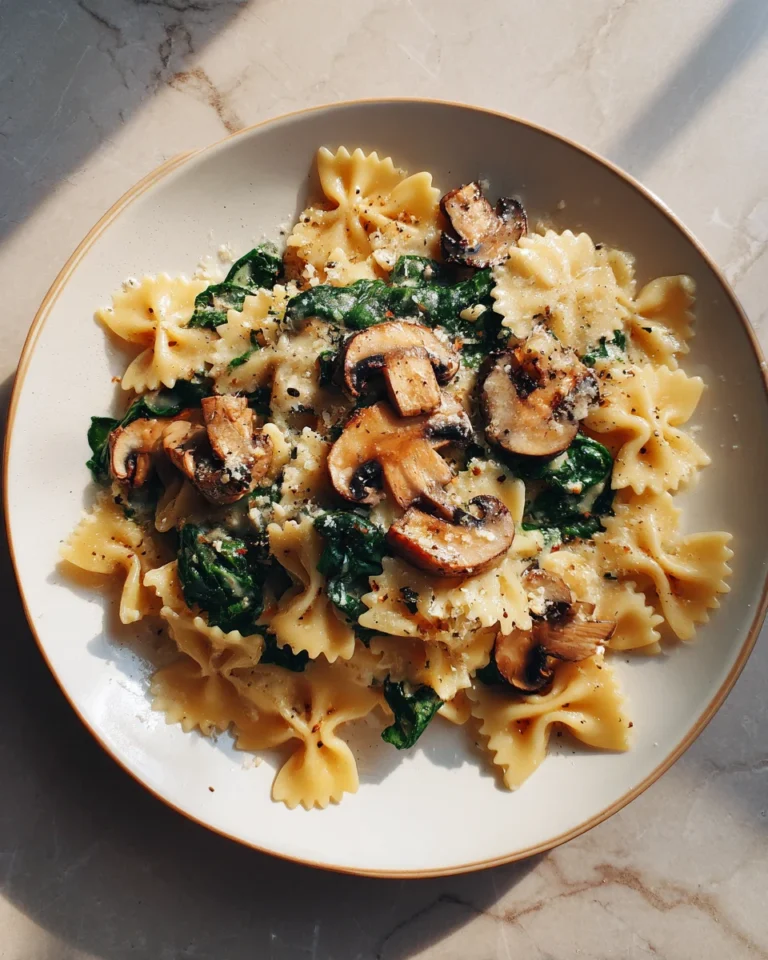 Bow Tie Pasta with Spinach and Mushrooms