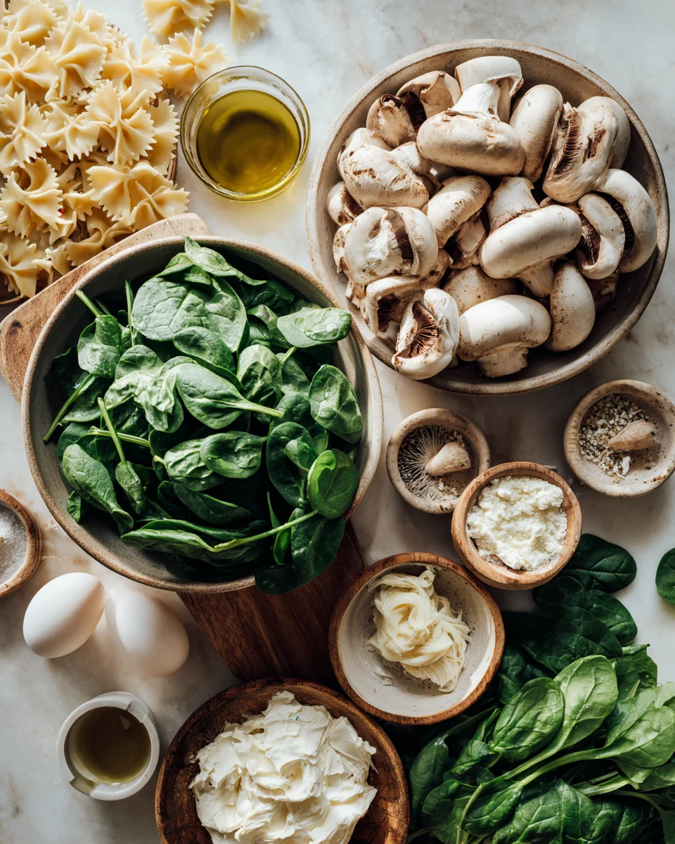 Bow Tie Pasta with Spinach and Mushrooms