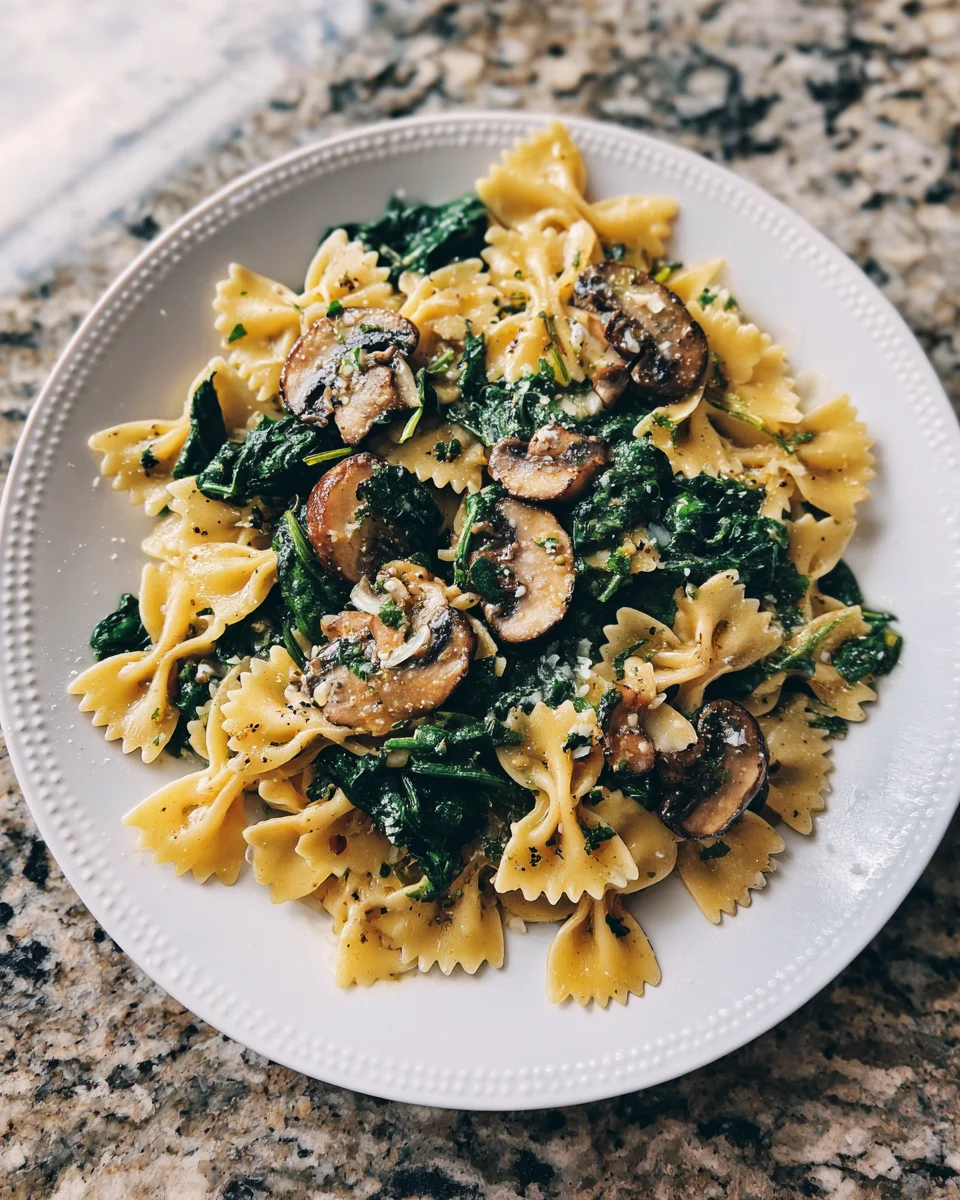 Bow Tie Pasta with Spinach and Mushrooms