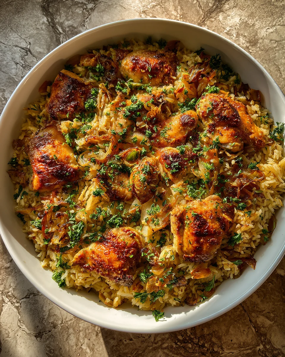 Caramelized Onion Chicken Rice Bake