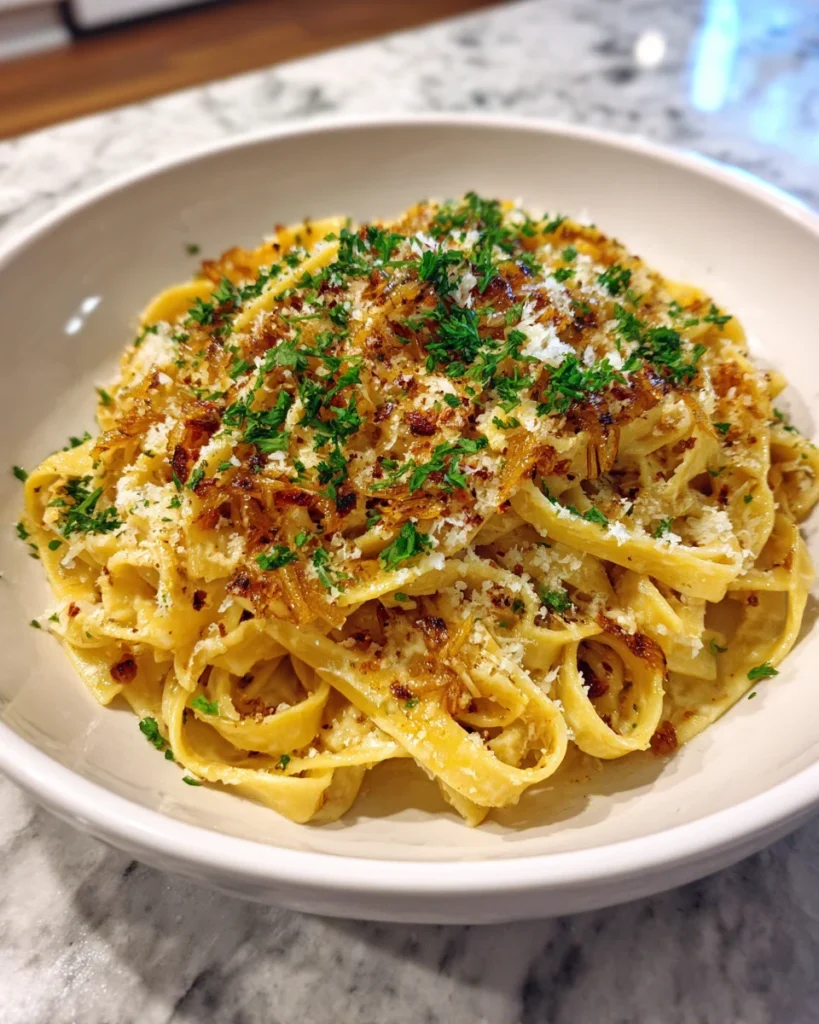 Caramelized Onion Parmesan Fettuccine