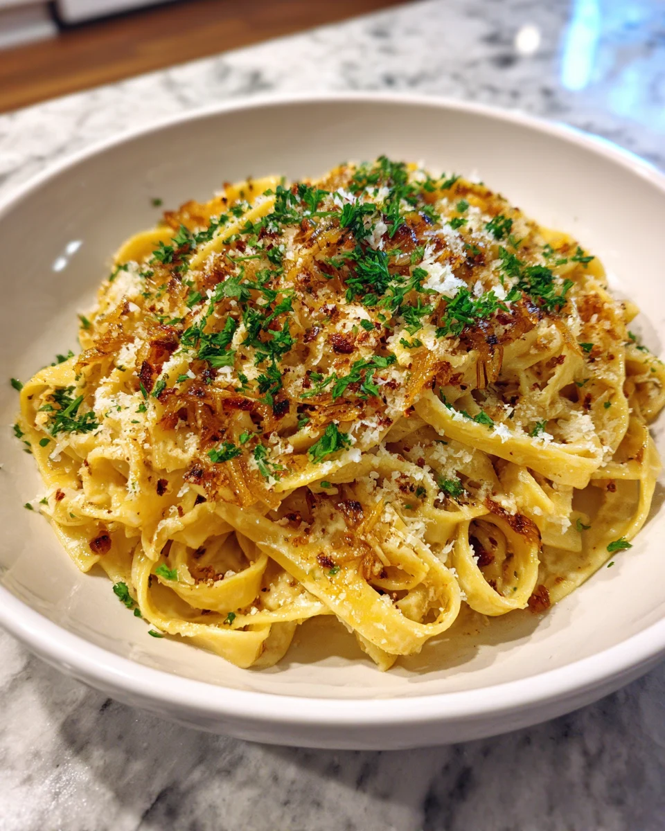 Caramelized Onion Parmesan Fettuccine