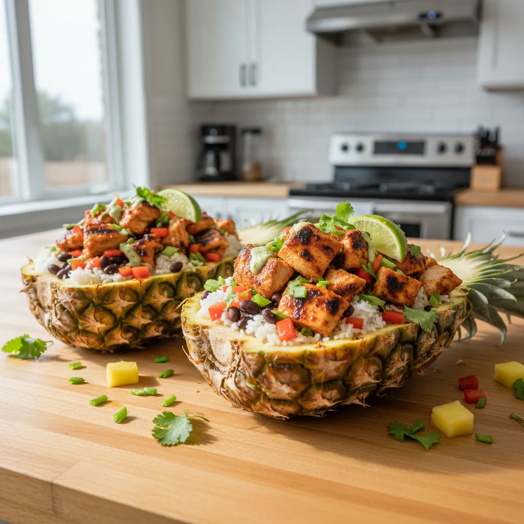 Caribbean Jerk Chicken Pineapple Bowls