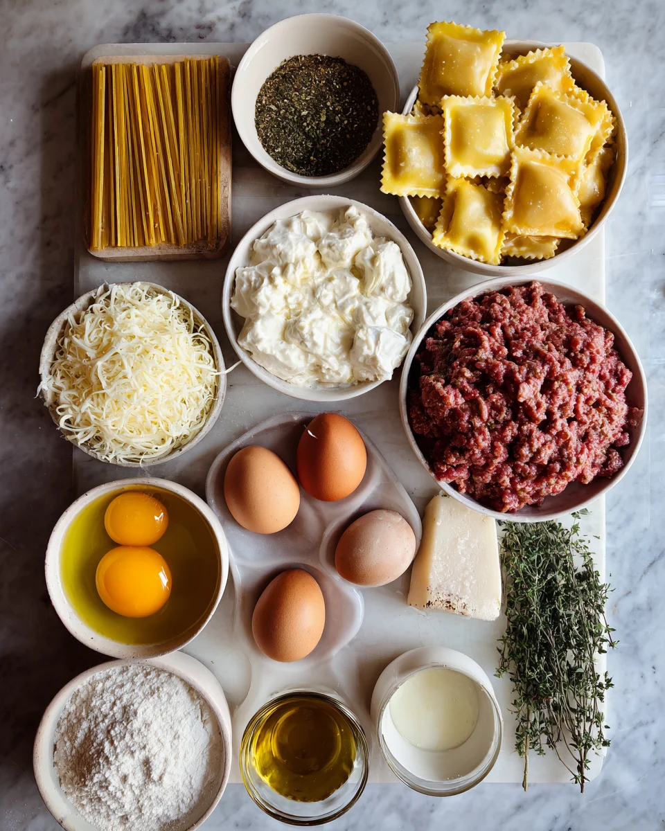 Cheesy Garlic Beef Ravioli Bake