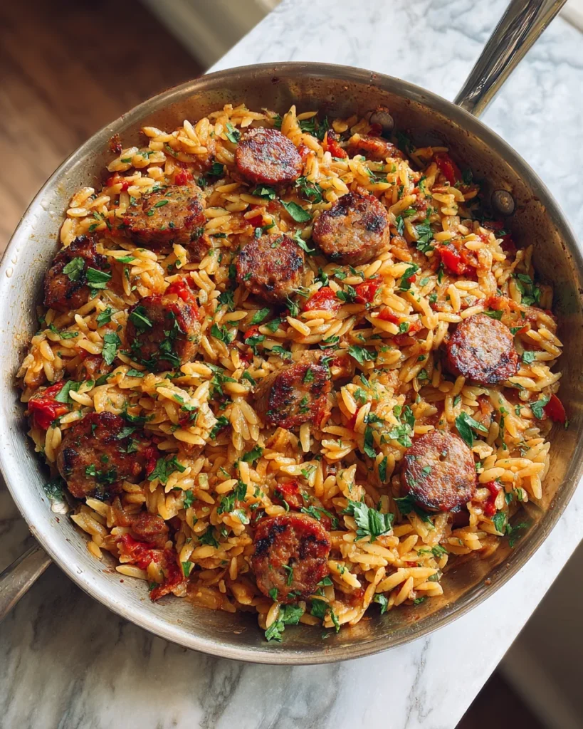 Cheesy Italian Sausage Orzo Skillet