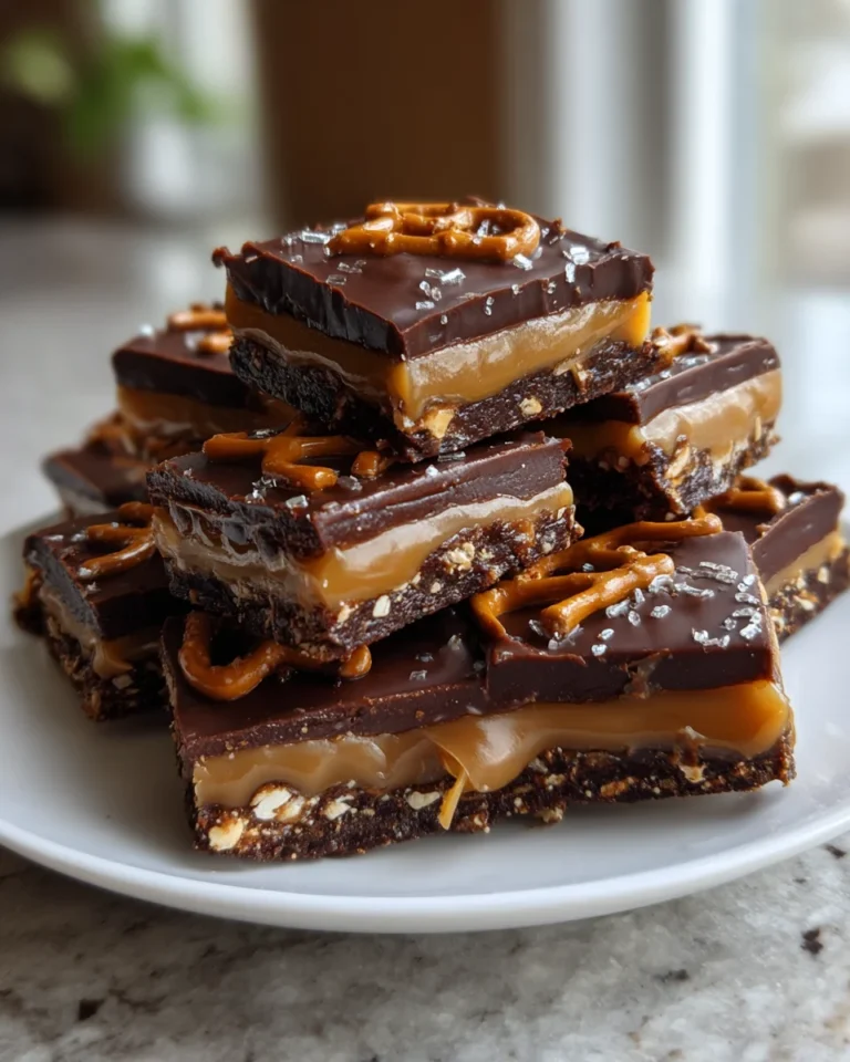 Chocolate Caramel Pretzel Fudge Squares