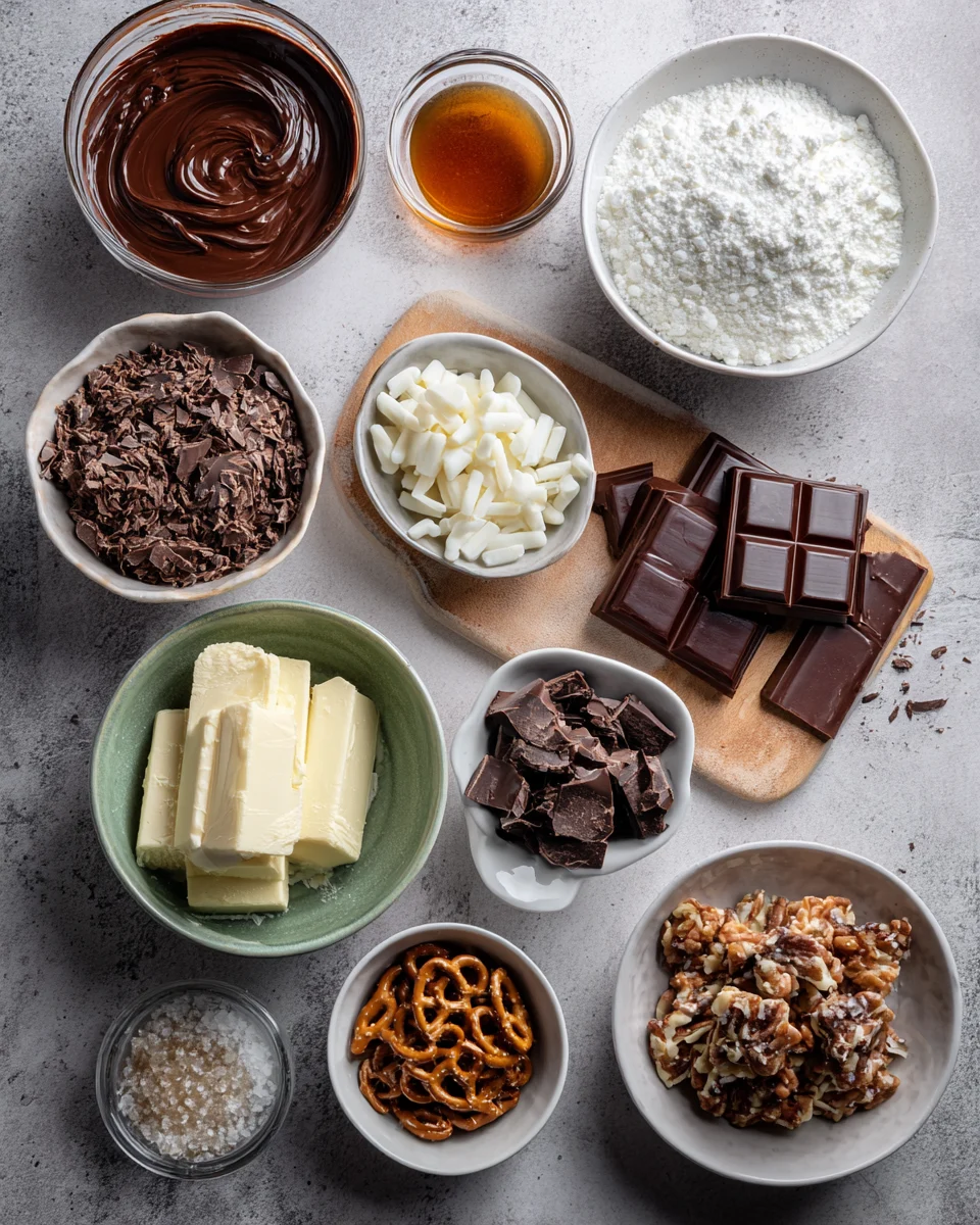 Chocolate Caramel Pretzel Fudge Squares
