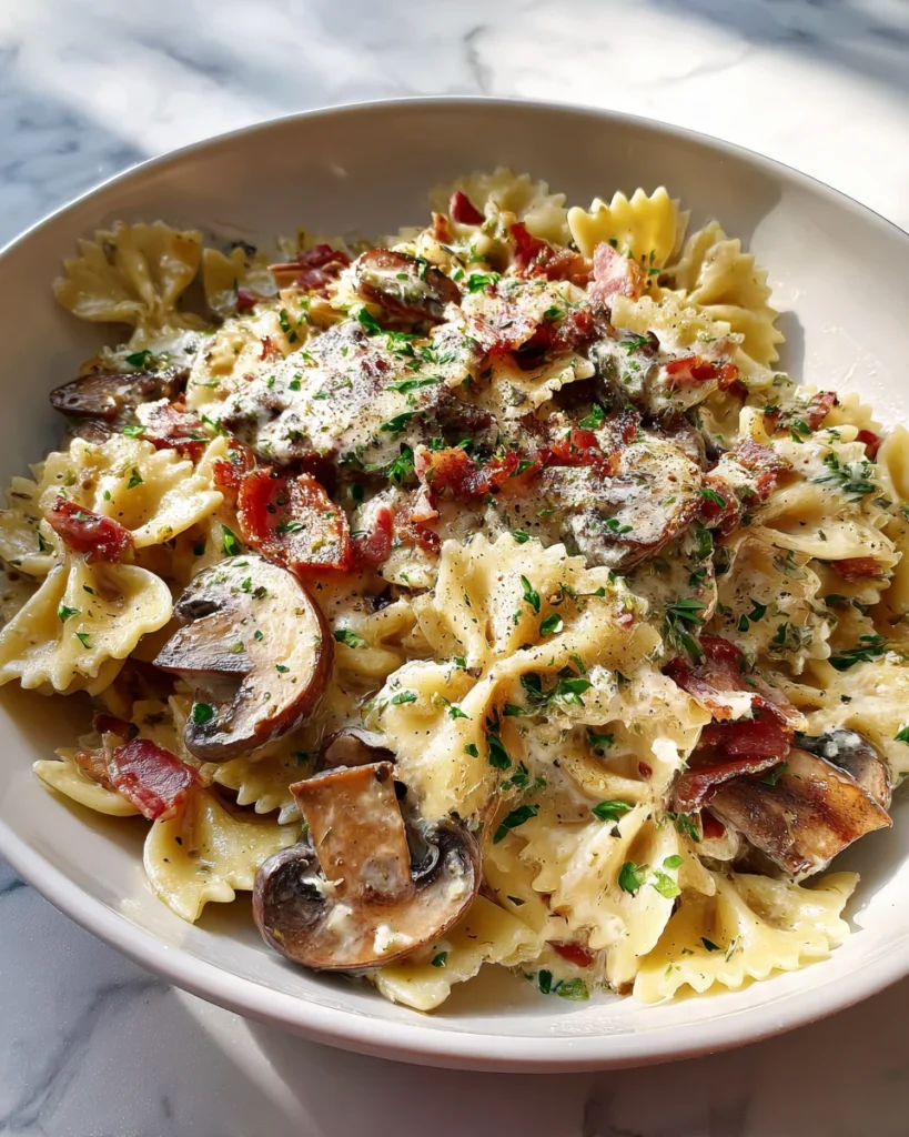 Creamy Bacon Mushroom Bowtie Pasta