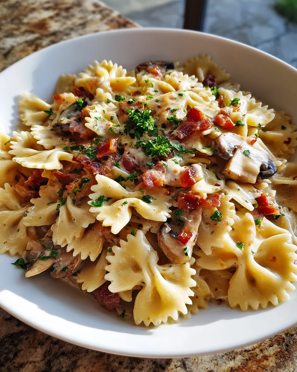Creamy Bacon Mushroom Bowtie Pasta