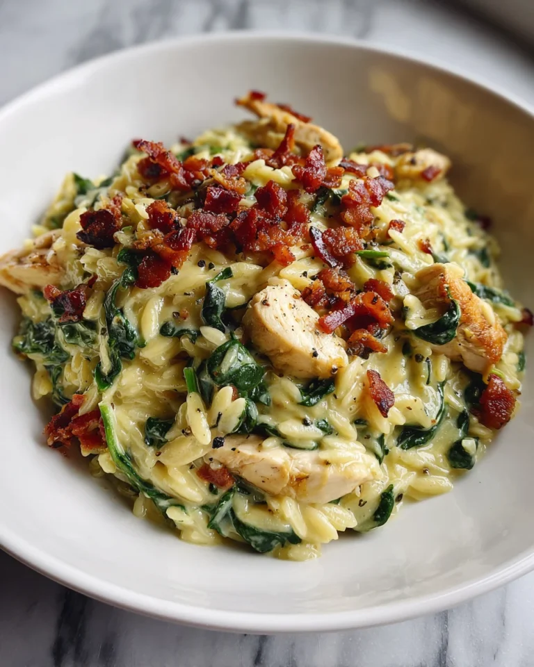 Creamy Spinach Bacon Chicken Orzo