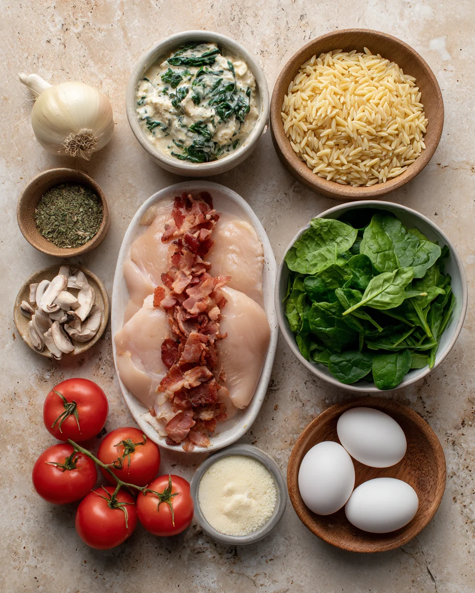 Creamy Spinach Bacon Chicken Orzo